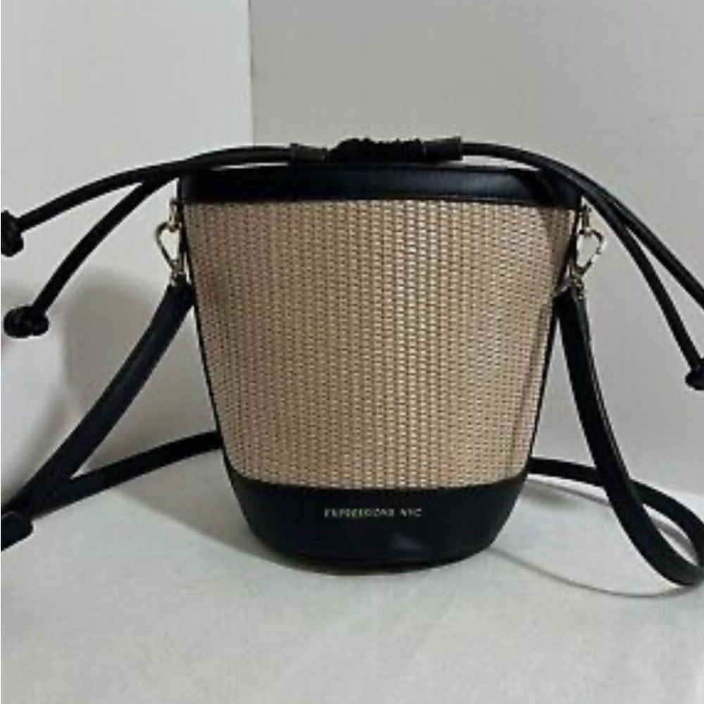 Expressions NYC, Black & Straw Shoulder Bag